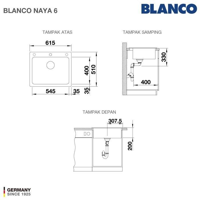 Kitchen Sink Bak Cuci Piring Granit 1 Lubang Blanco Silgranit Naya 6 Paket Blanco Unit Dengan Keran