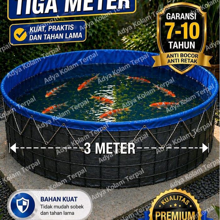 Kolam Bundar Fullset Diameter 3 Meter Bahan Orchid Semi Karet Besi Wiremesh T 90 Cm Terima Pemasanga