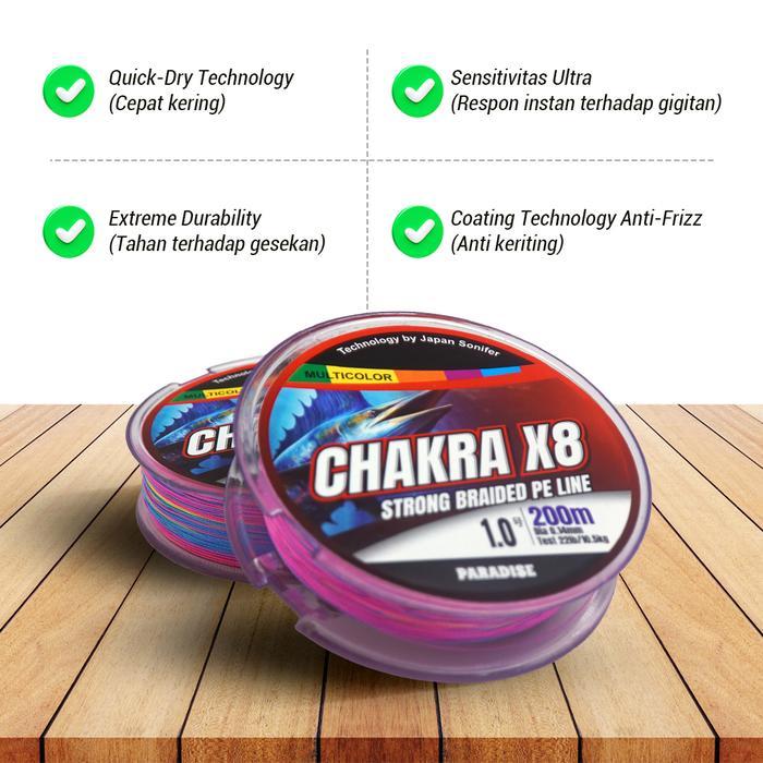READY Paradise Senar PE Chakra X8 150M-300M Multi Color Senar Pancing Joran Kuat Anti Kusut Super