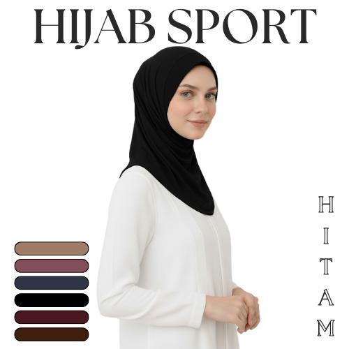 Hijab Sport Instant Wanita Bergo Lari Renang Bella Muslim Panjang Nyaman Santai Sekolah Hitam Bahan