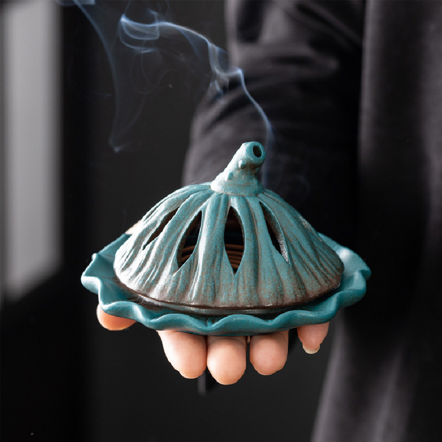 Ceramic Lotus Incense Burner Aroma Container Antique Lotus Incense Burner Tea Ceremony, Incense