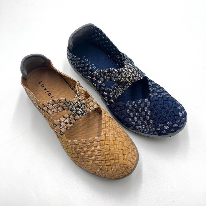 New Laviola 4617 LSY - Sepatu Slip On Rajut Knit Wanita Khaki Navy Shoes Sneakers