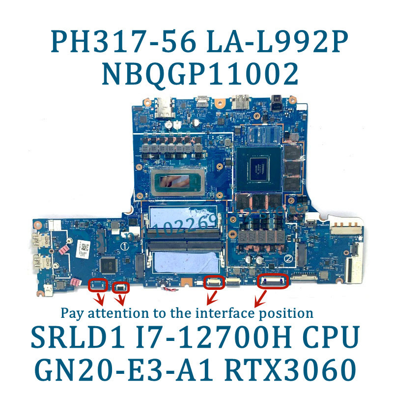 . Hh53A La-L992P Mainboard Rtx3060/Rtx3070Ti For Acer Ph317-56 Laptop Motherboard With Srld1