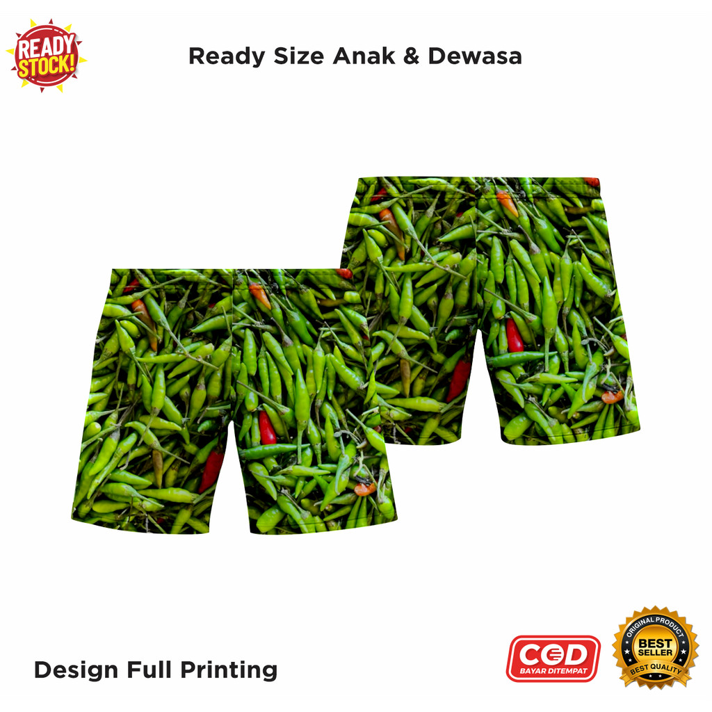 Celana Cabe Rawit Hijau Pedas Lada Bahan Fleece Tebal Full Printing Keren | Bawahan 3D Anak dan Dewa