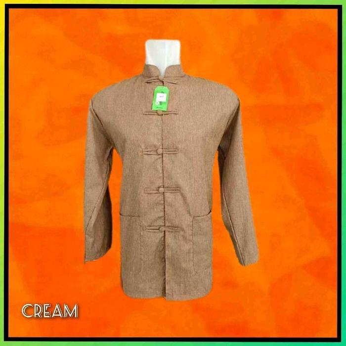 Baju Kemeja Tradisional Cina Cheongsam Pria Atasan Imlek Qipao Cream
