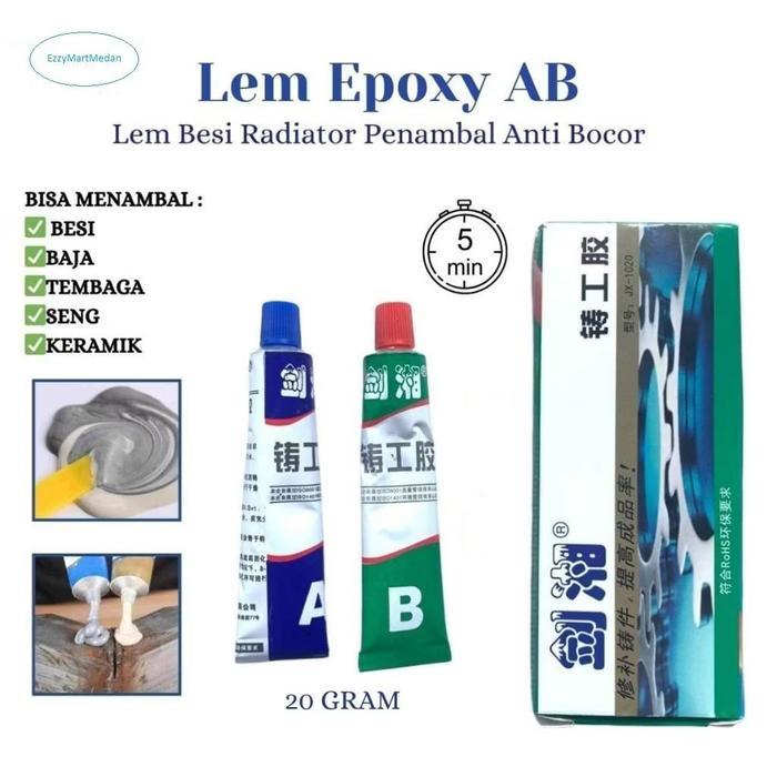 LEM AB EPOXY LEM KUAT PENAMBAL BESI SENG METAL KERAMIK TEMBAGA BAJA