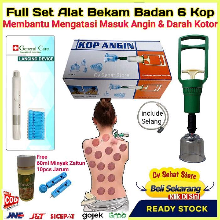 Alat Terapi Bekam Full Set 6 Kop Komplit Pena Jarum Becam Basah Kering Urut Leher