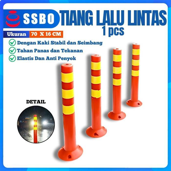 SSBO Tiang Lalu Lintas Fleksibel 70 cm- Cone Pembatas Parkir Jalan Reflektor Kuning, Kuat & Tahan