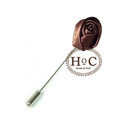 Bros Jas Lapel Pin Pria Aksesoris Jas Pernikahan Bentuk Bunga Satin Coklat Tua