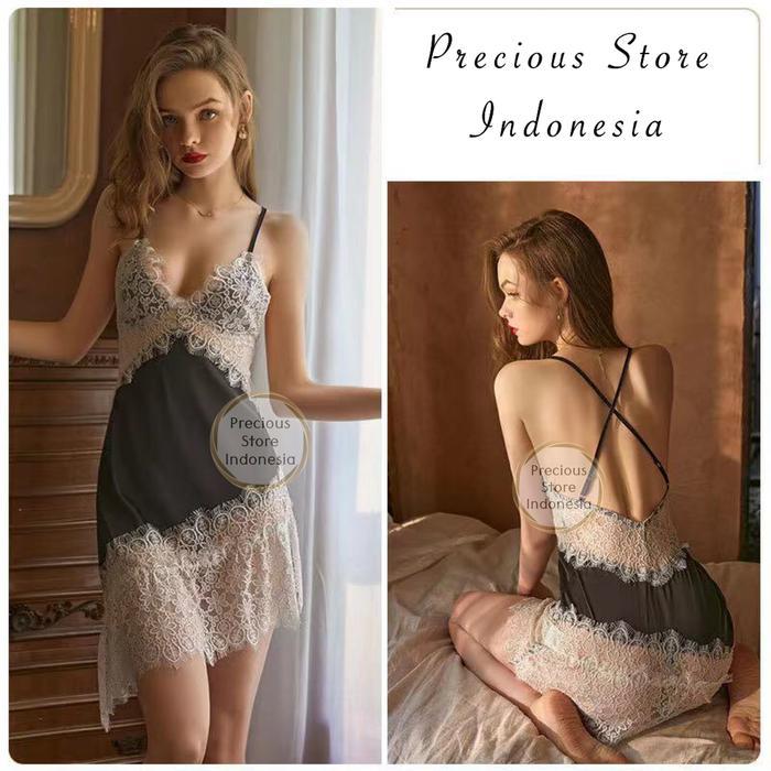 Dress Lingerie Seksi y Lace Brukat Ariel Silk Satin High Quality