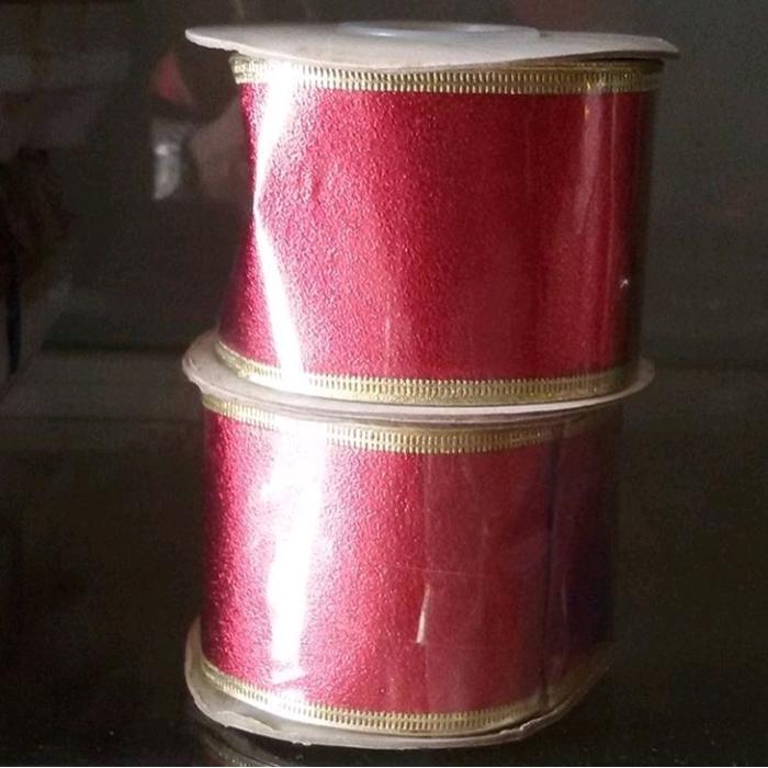 BISA E-FAKTUR Hiasan dekorasi natal ornamen pita kain merah renda emas gold roll