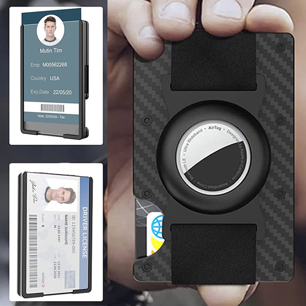 (No Airtag) with Clear ID Card Holder, Slim Wallet with Airtag Holder,Carbon Fiber Wallet, RFID