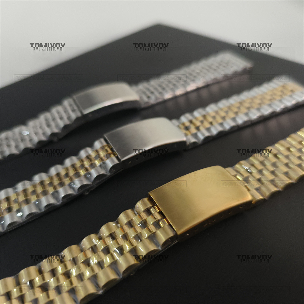 18MM 19MM 20MM Silver 2 Tone Gold Jubilee Stainless Steel Flat End Watch Strap Band Bracelet Fit For