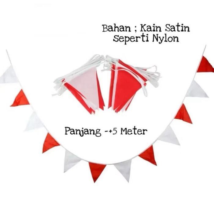 5 Meter Bendera Kain Segitiga Renceng Merah Putih / Umbul Umbul Merah Putih Bendera Hias / Bendera