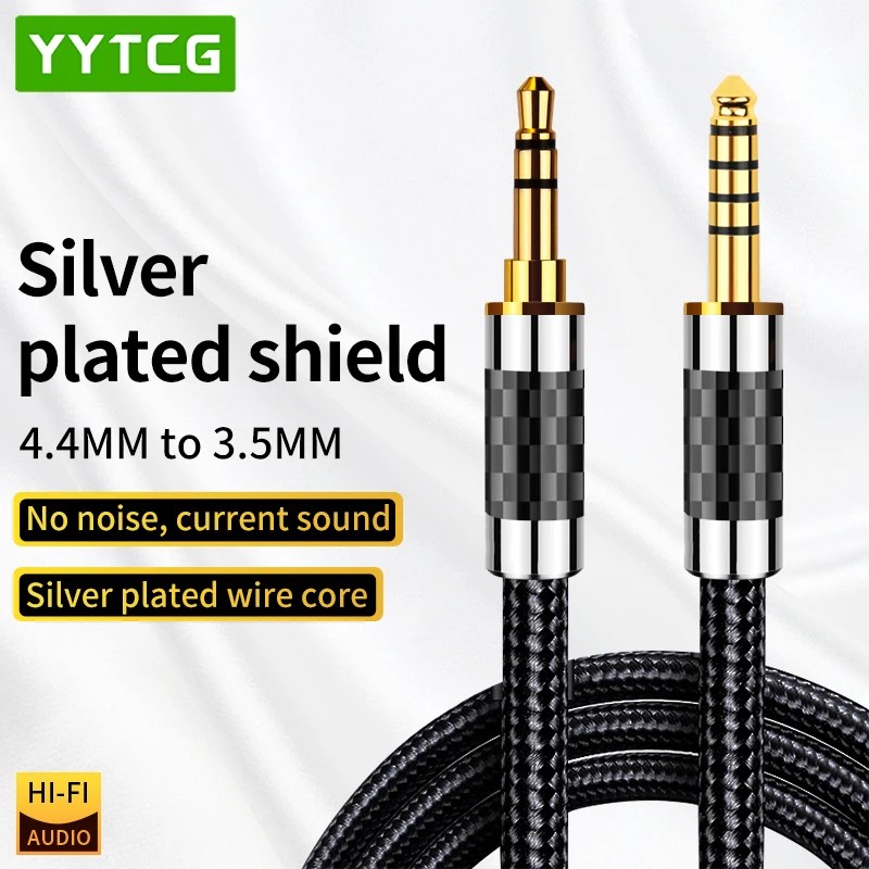 YYTCG Hifi 4.4mm to 3.5mm Male to Male Audio Cable Silver Plated 4.4mm Balance to 3.5mm Aux Jack