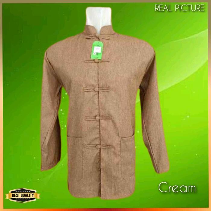 Baju Cheongsam Pria Kemeja Imlek Lengan Panjang Cream