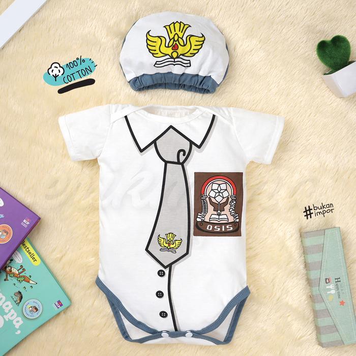 Ermon Baby - Jumper Bayi Laki Laki Perempuan Jumper Baby Cowok Cewek Lucu Seragam SMA + Topi