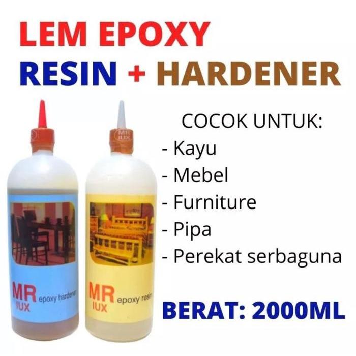 Lem EPOXY Resin Hardener MR LUX Kemasan 1 Kg Botol Lem Epoxy 2 komponen