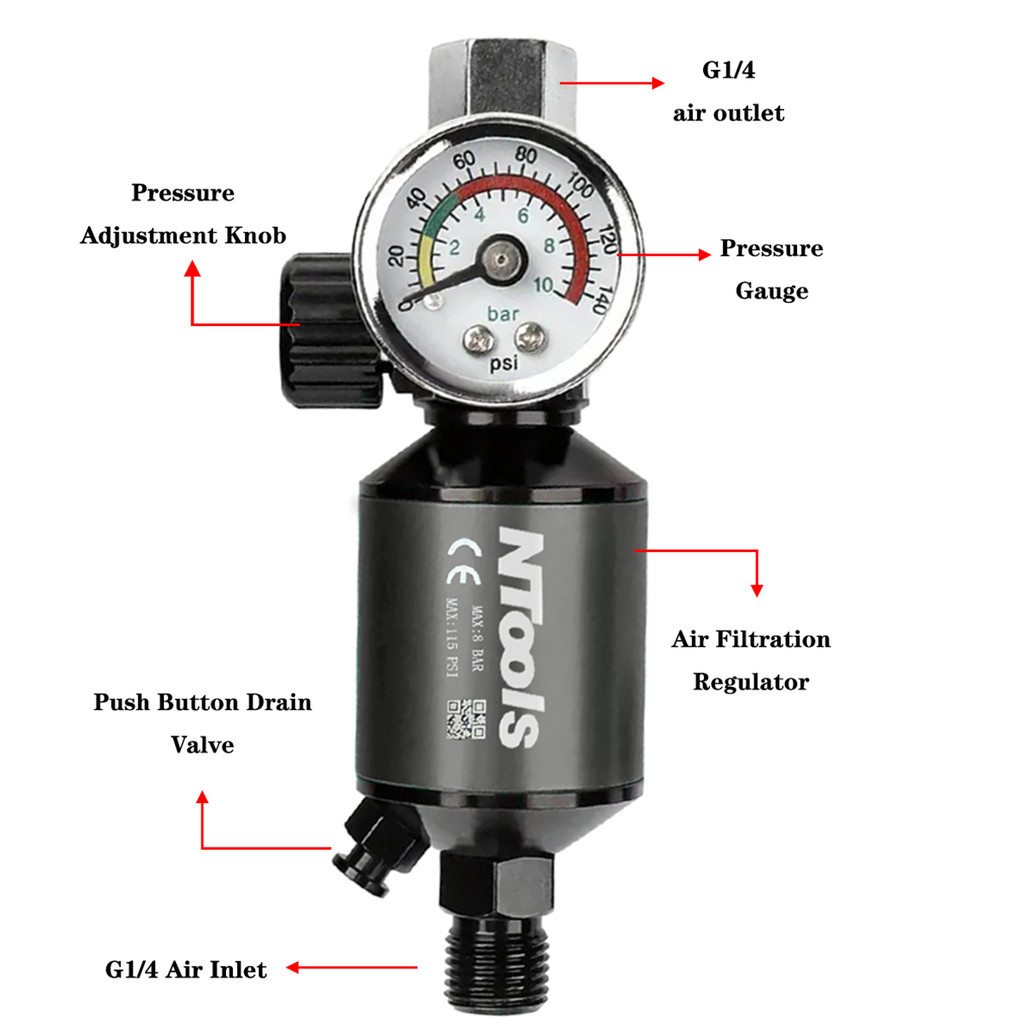 Spray gun, air conditioner, oil-water separator filter, 1/4 "threaded spray gun pneumatic tool,
