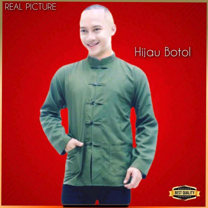 Atasan Cheongsam Pria Baju Cina Tradisional Kemeja Imlek Sincia Cream