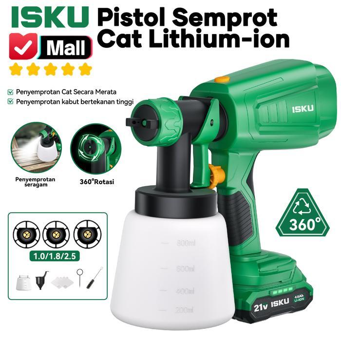 ` ISKU Spray Gun Cordless 21V Mesin Semprotan Cat Baterai Elektrik Alat Cat Tembok Besi Kayu Tanpa