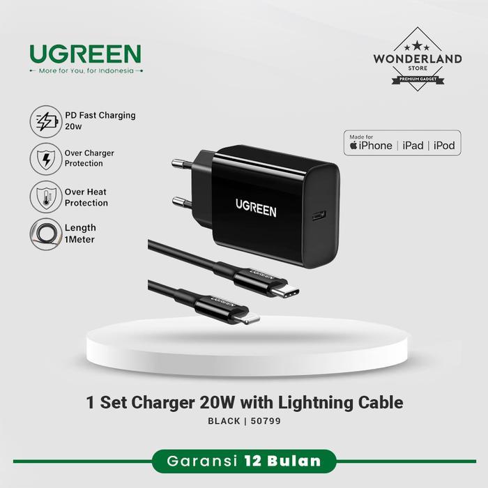 Ugreen PD Fast Charger Set 20w+USB-C to Lightning Cable MFI CD137
