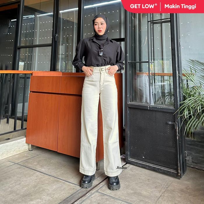Terlaris JINISO GET LOW - 582 Baggy Highwaist Celana Jeans Wanita Warna Cookies And Cream