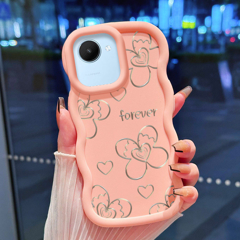 Casing Hp Untuk Realme C30 C30s Narzo 50i Prime Case Kupu-kupu Hati Perak Cesing Polos Kasing Macaro