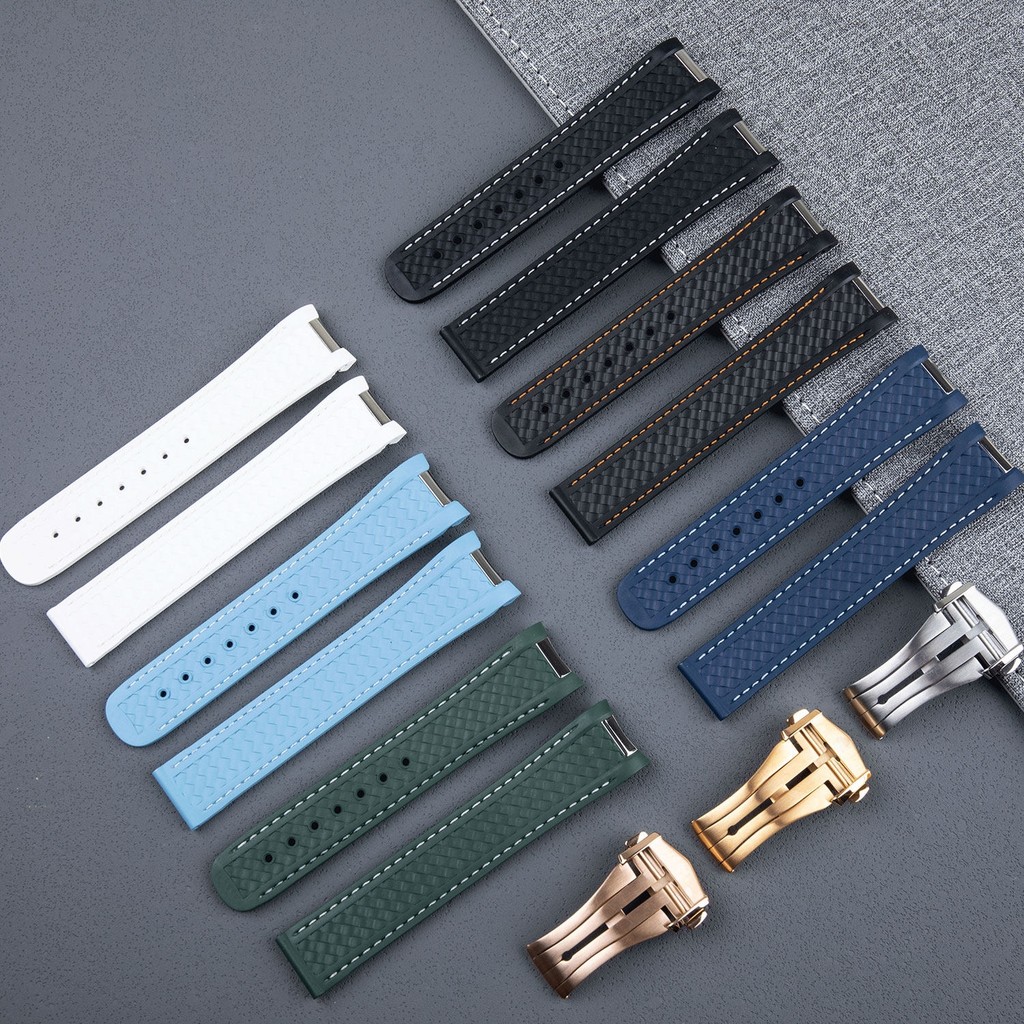 20mm 21mm Top FKM Rubber Band Fit For Omega Aqua Terra 150 Seamaster 220 With Steel End Linking