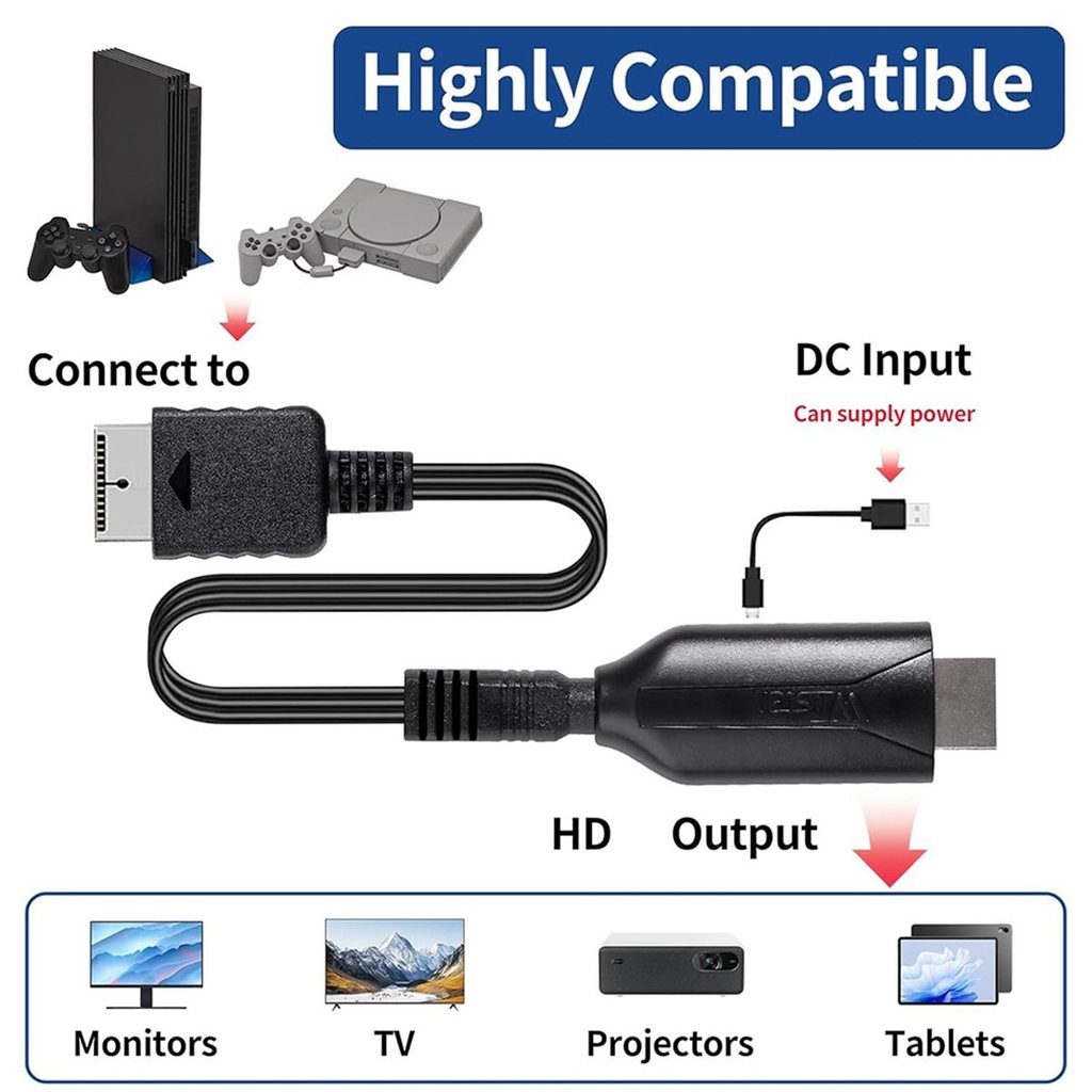 (A32M) PS1/PS2 to HDMI-Compatible Adapter Cable for Gaming Consoles, Supports 720P/1080P HD Output,
