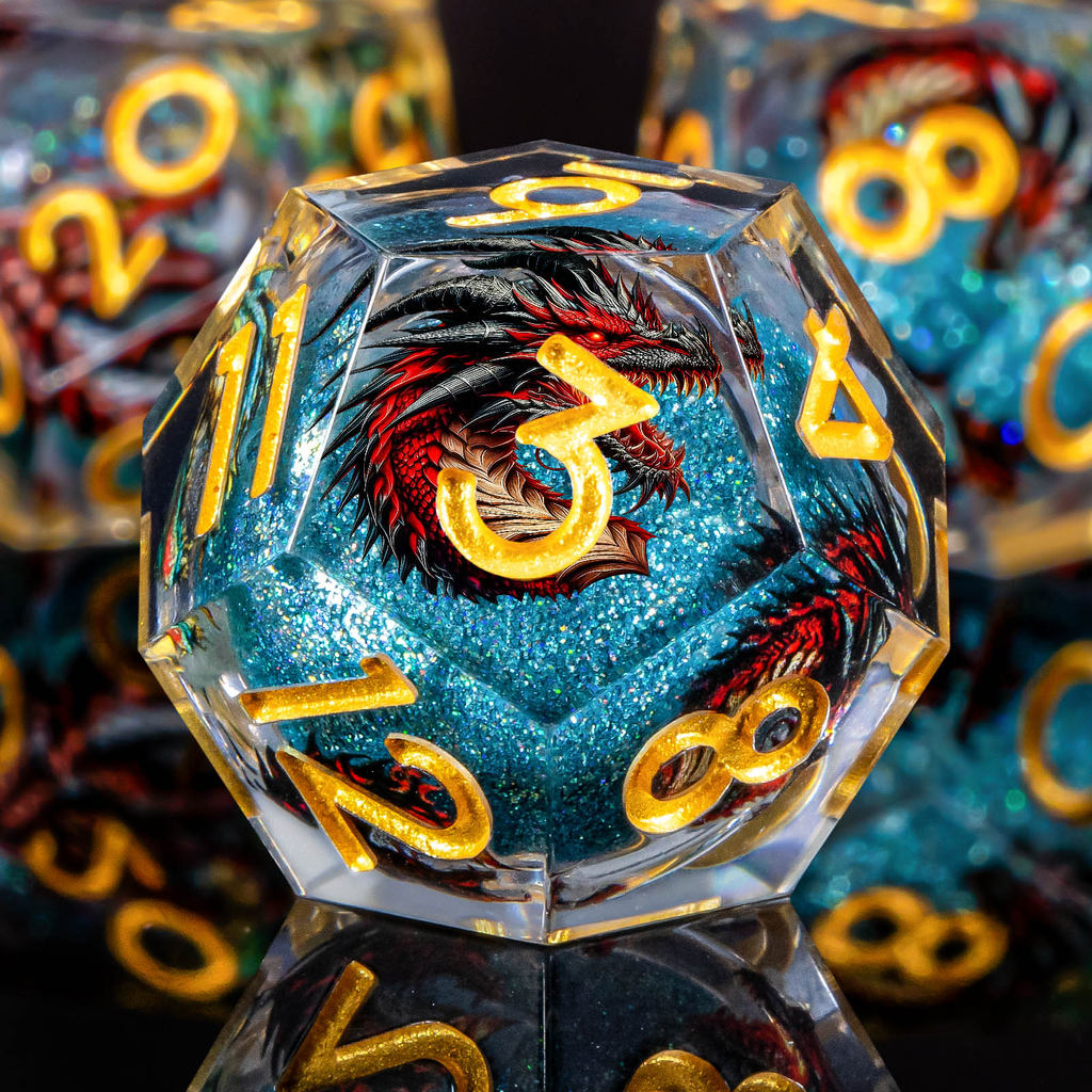 Liquid Core DnD Dice Set, Red Dragon Sharp Edge D&D Dice, Resin Dungeon and Dragon Role Playing Game