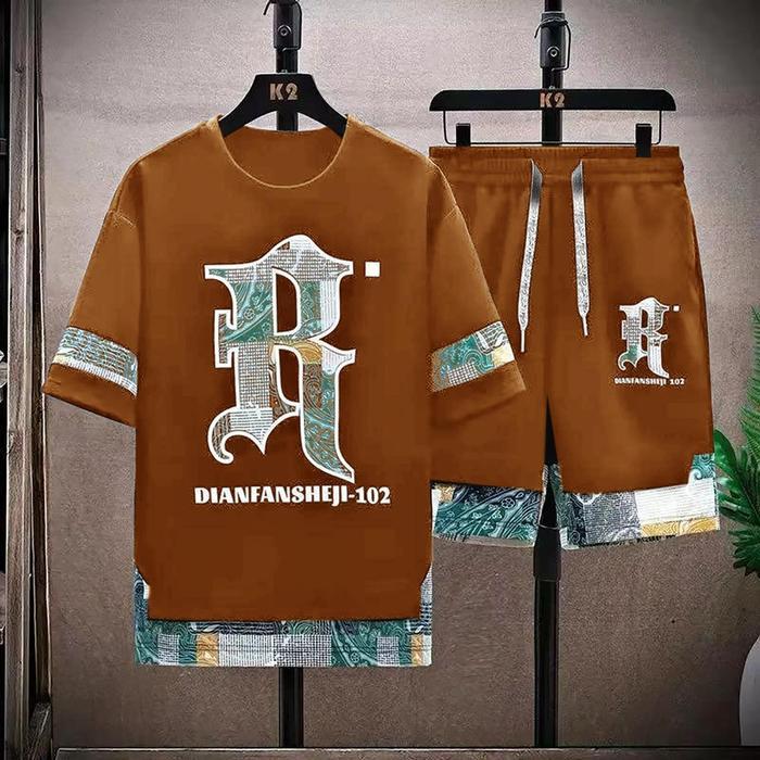 Set. Dianfan - Setelan Lengan Pendek Celana Pendek Babyterry Motif Pria Tbk