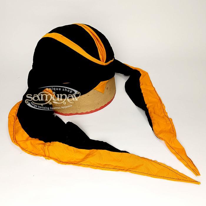 Blangkon Jogja Lipat Sliwir Hitam Plisir Kuning