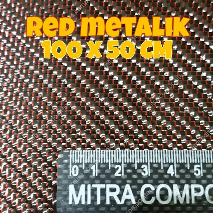 Serat Carbon Karbon Kevlar Fiber Red Merah Metalik 220 gsm