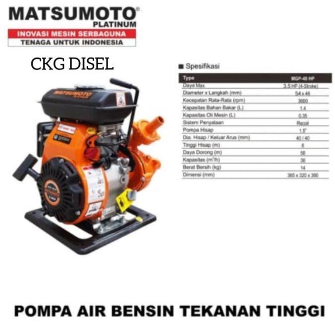 Pompa Air Alkon Tekanan Tinggi Portabel MGP 40 Hp1.5 Inch