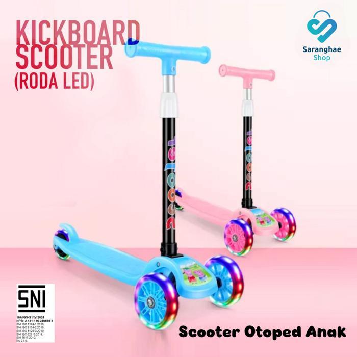 Kids [SH] COD Mainan Skuter Anak Roda 3 Kumbang Bisa Lipat Lampu Led Plastik