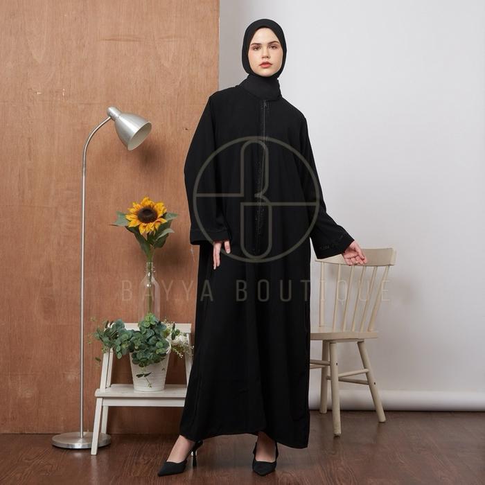 Abaya Saudi Premium Zipper Black Gamis Dubai Wanita Dress Pesta Abaya Mewah Dress Mewah Abaya Warna