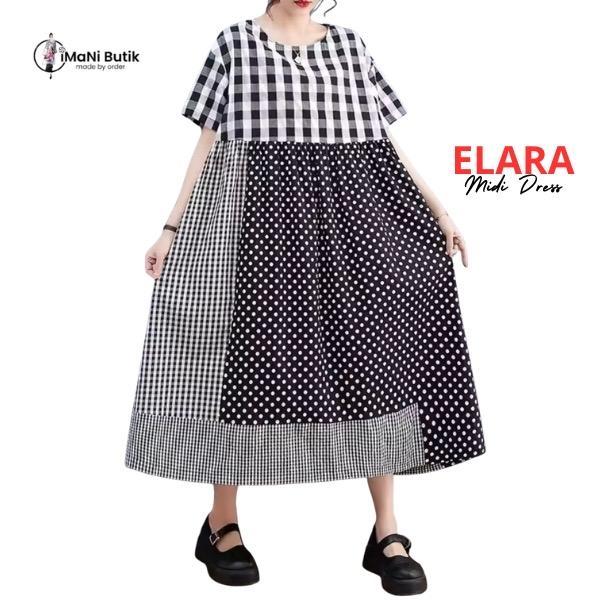 Imani Butik Elara Midi Dress Wanita Muslim Kekinian Motif Polka Model Aline Gamis Tunik Remaja