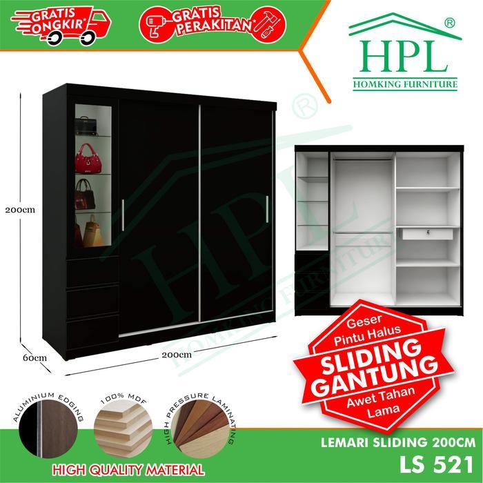 Lemari Pakaian HPL Sliding 200 Hitam Glossy - HitamGlossy1