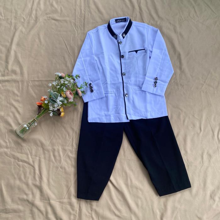 BELI Setelan Koko Anak Putih Celana Hitam - Baju Muslim Anak BELI