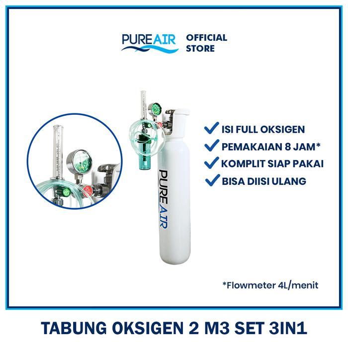 Ready Pureair Tabung Oksigen 2M3 Set 3in1 (Tabung + Isi oksigen + Regulator Medis)