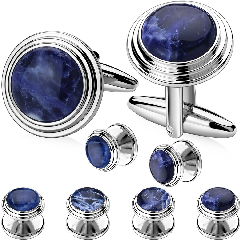Men's Tuxedo Cufflinks And Studs Set Naturally Stone Shirt Button And Cufflink Combo for Wedding And