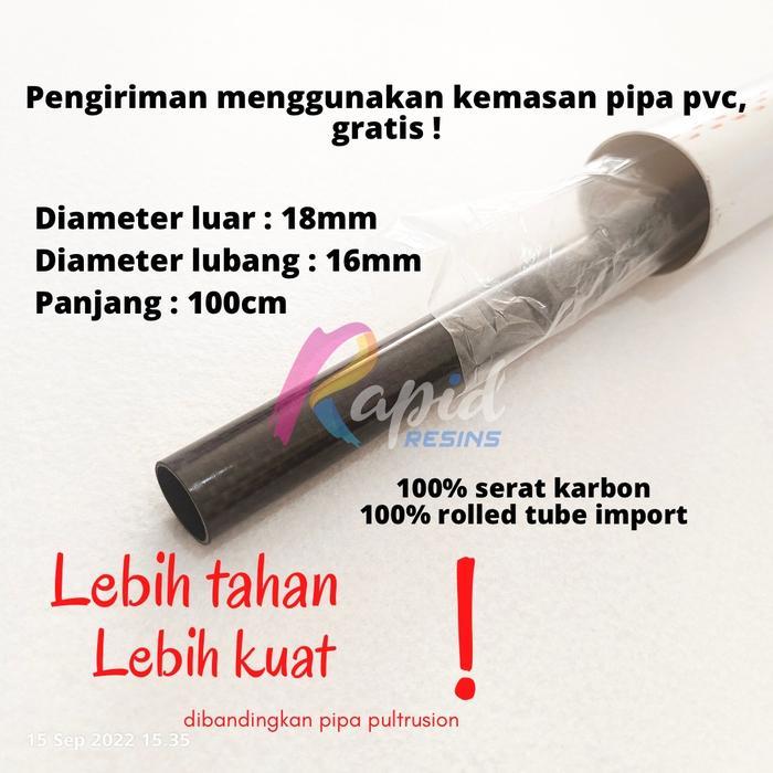 Ada Stok Pipa Carbon Tube 18 x 16 x 1000 mm Tabung Serat Karbon 3K od 18 id 16