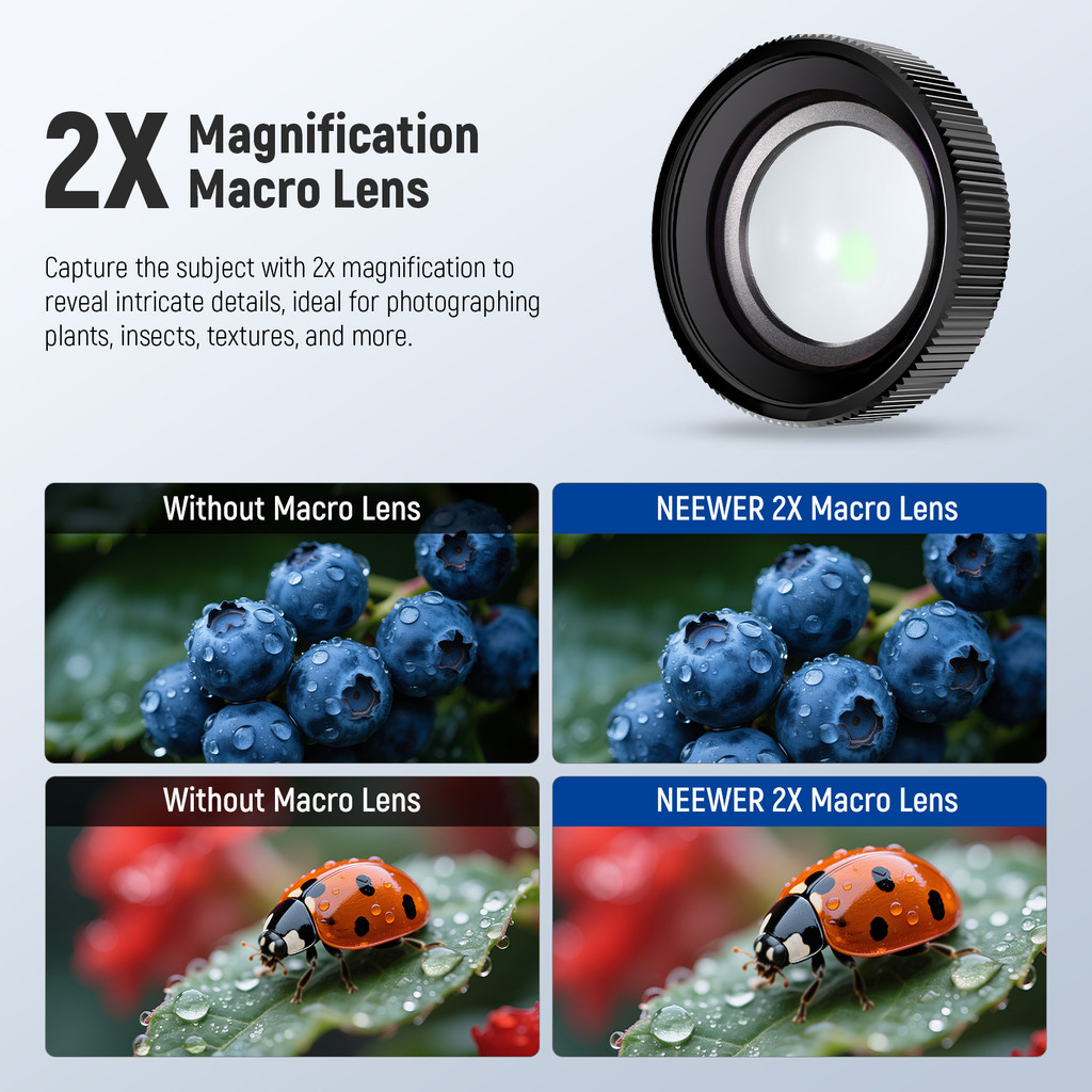 NEEWER Macro Lens Compatible with DJI Osmo Action 5 Pro/4 Action Camera, 2X Magnification, Close Up