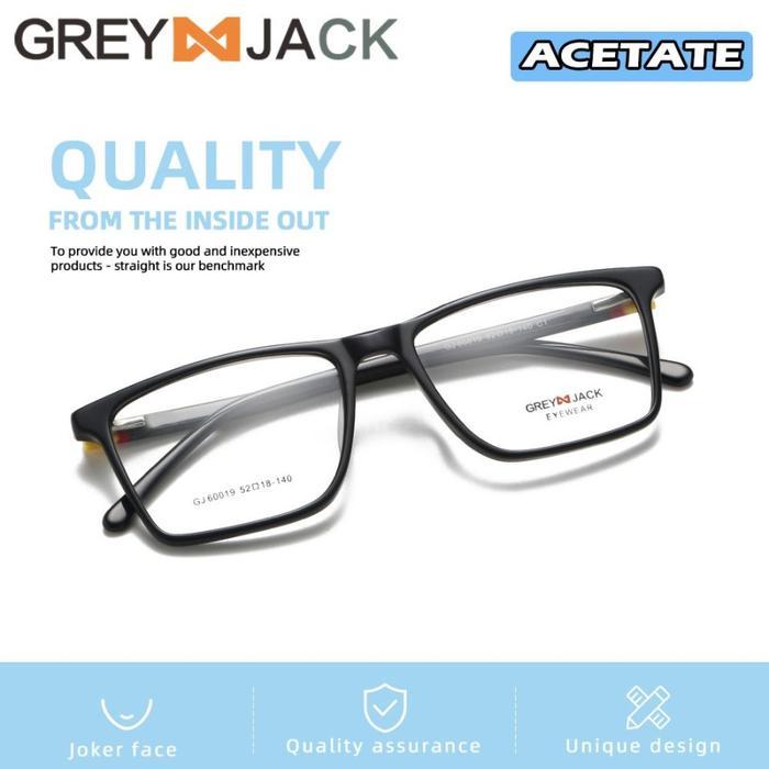 Premium Grey Jack Frame Kacamata Bahan Acetate Bisa Minus Style Kotak 60019 Original