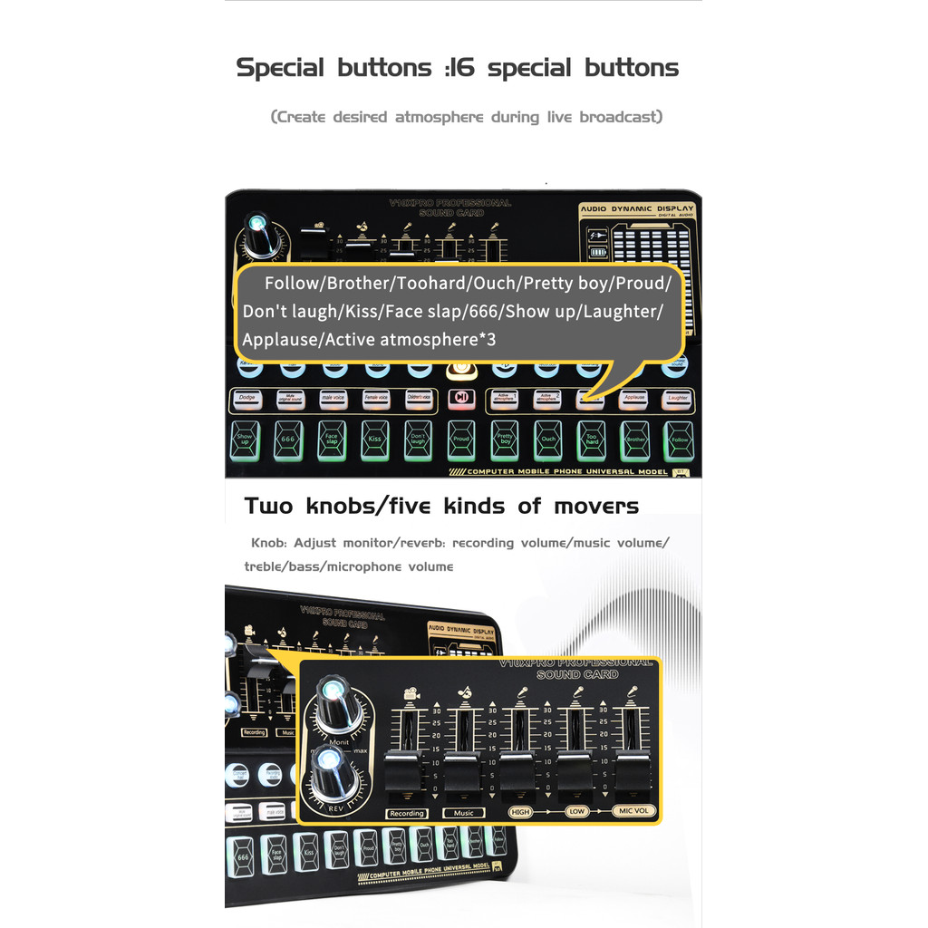 . Condenser Microphone Bundle Sound Card Kit With Adjustable Mic -