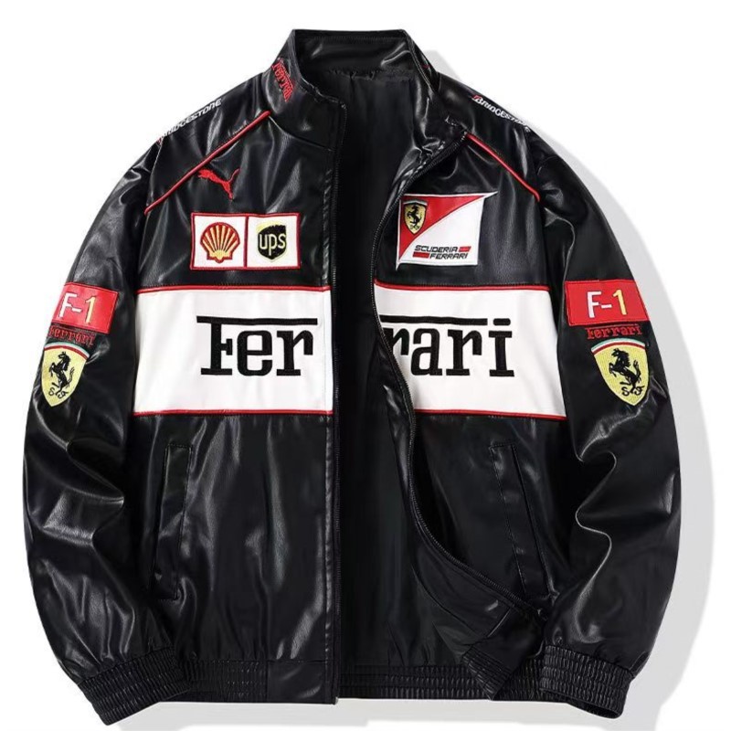 For Ferrari SJ F1 Team Autumn Winter Jacket Retro Motorcycle Leather Clothes Racing Baseball Jacket