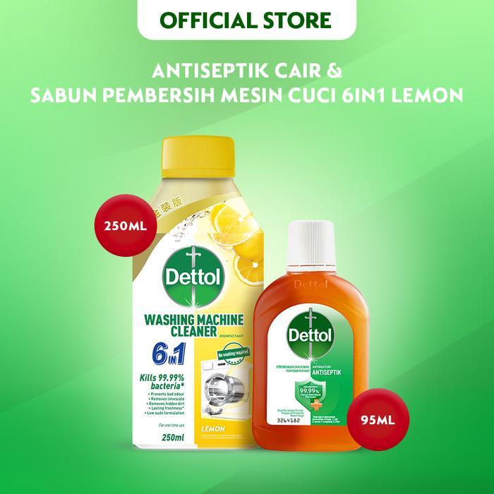 [Exclusive LEBIH MURAH] Dettol Cairan Antiseptik 95ml + Dettol Washing Machine Cleaner Lemon 250ml