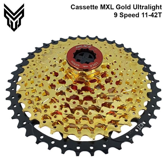 Cassette MXL Gold Ultralight 9 Speed 11-42T Scket Cassette Gear Sepeda