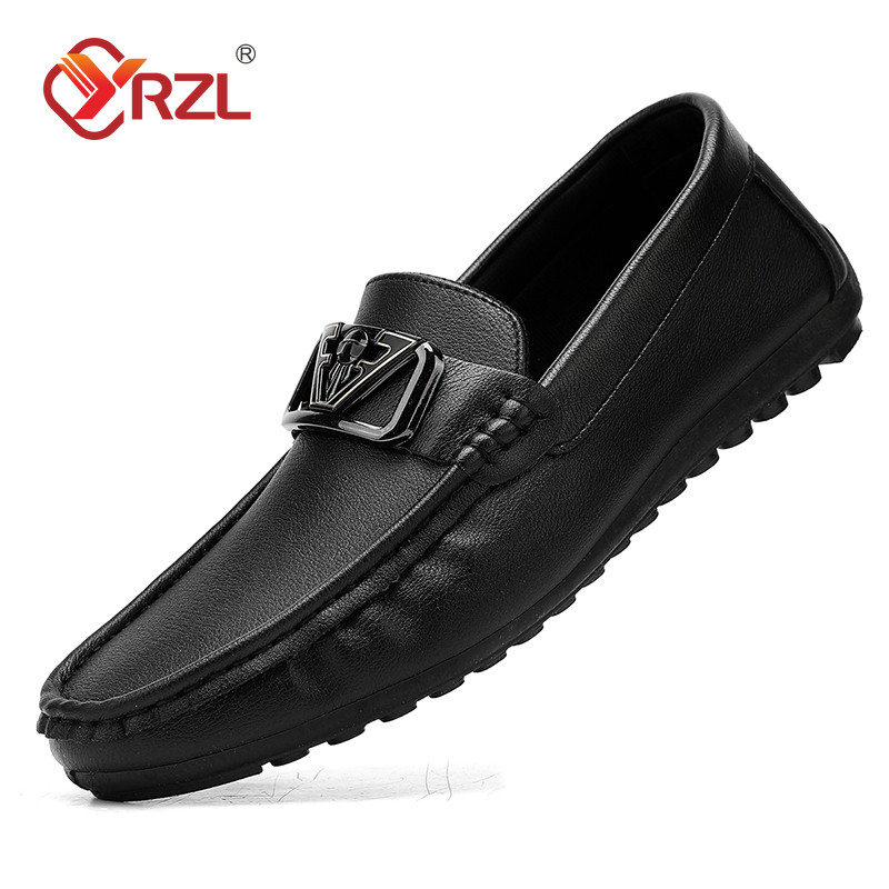 YRZL Loafers Men Black PU Leather Loafers Man Casual Shoes Moccasins Slip on Flats Comfortable Boat